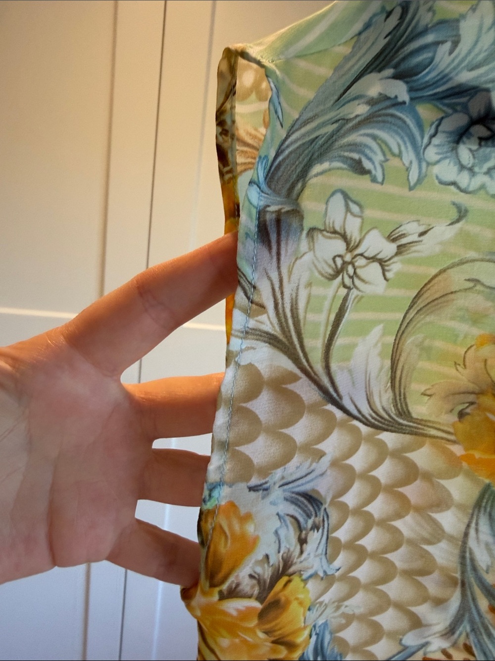 Mario Serrani Sheer Floral & Abstract Print Blouse in Yellow and Blue - Picture 3 of 6